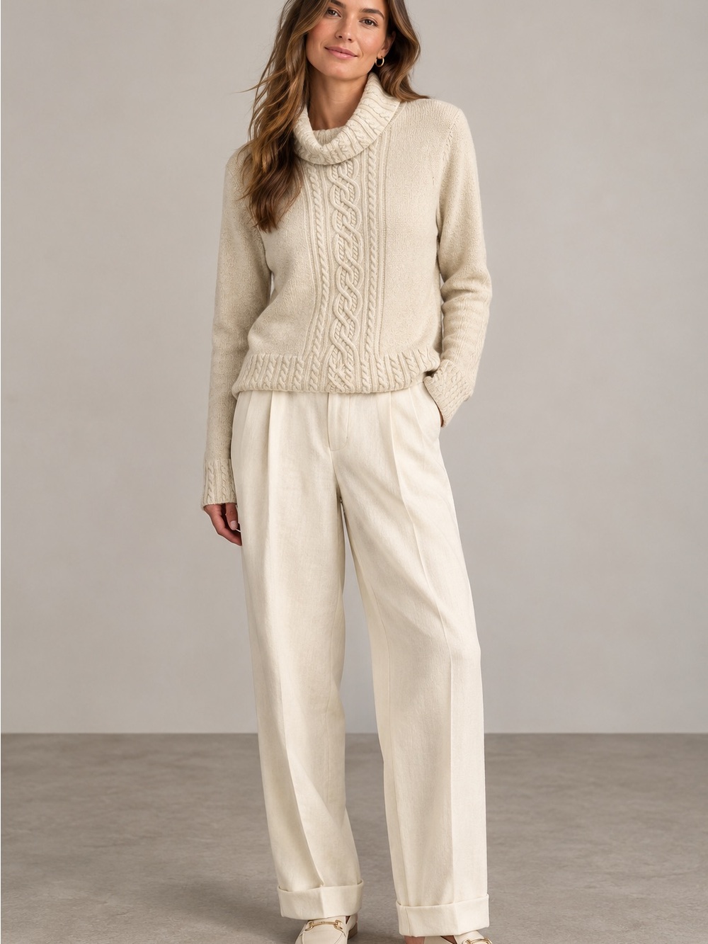 NWOT Ralph Lauren Cream Cable-Knit Turtleneck Sweater size S
